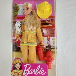 New BARBIE You Can Be Anything Career Firefighter Doll / Dog, Hat, Fire Hydrant